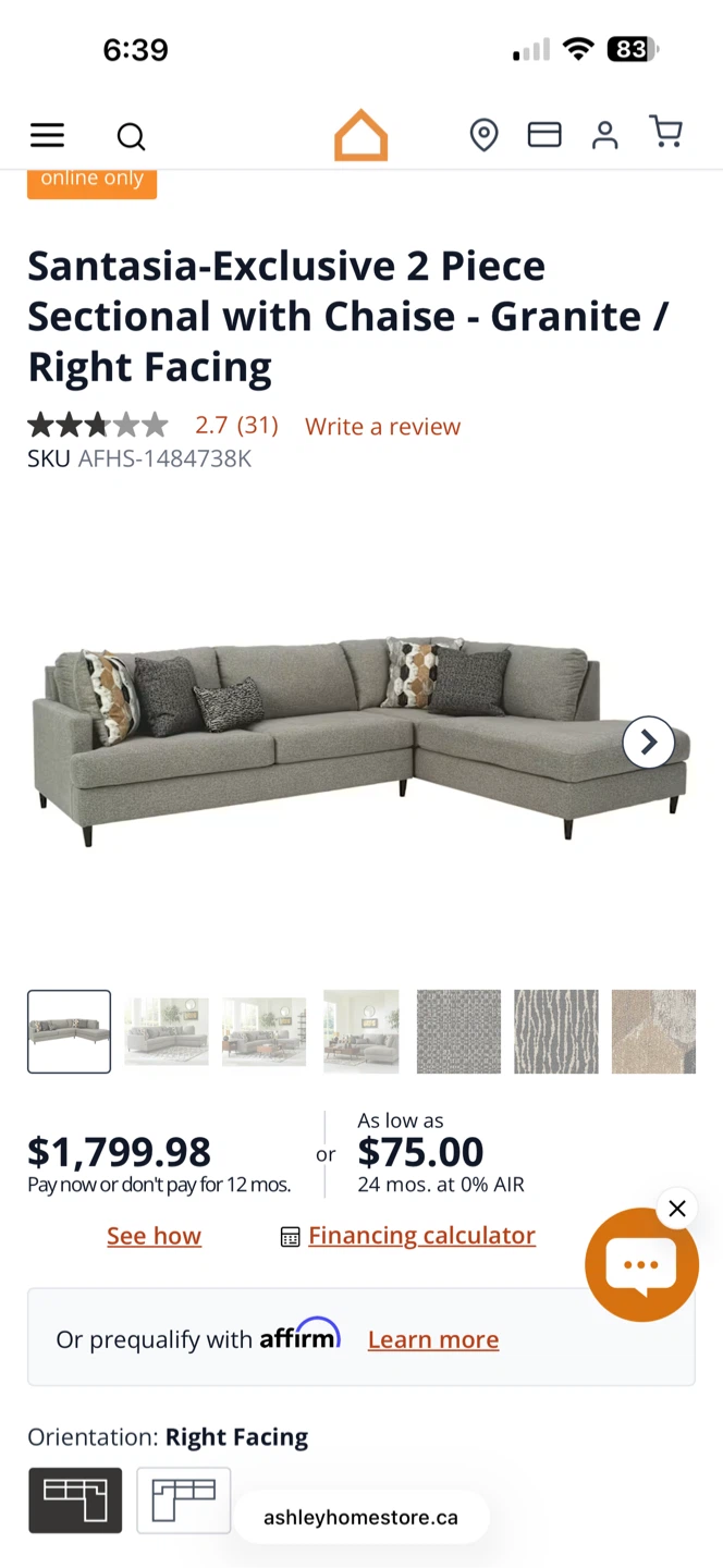 Santasia sectional  / Right Facing chaise - photo 4