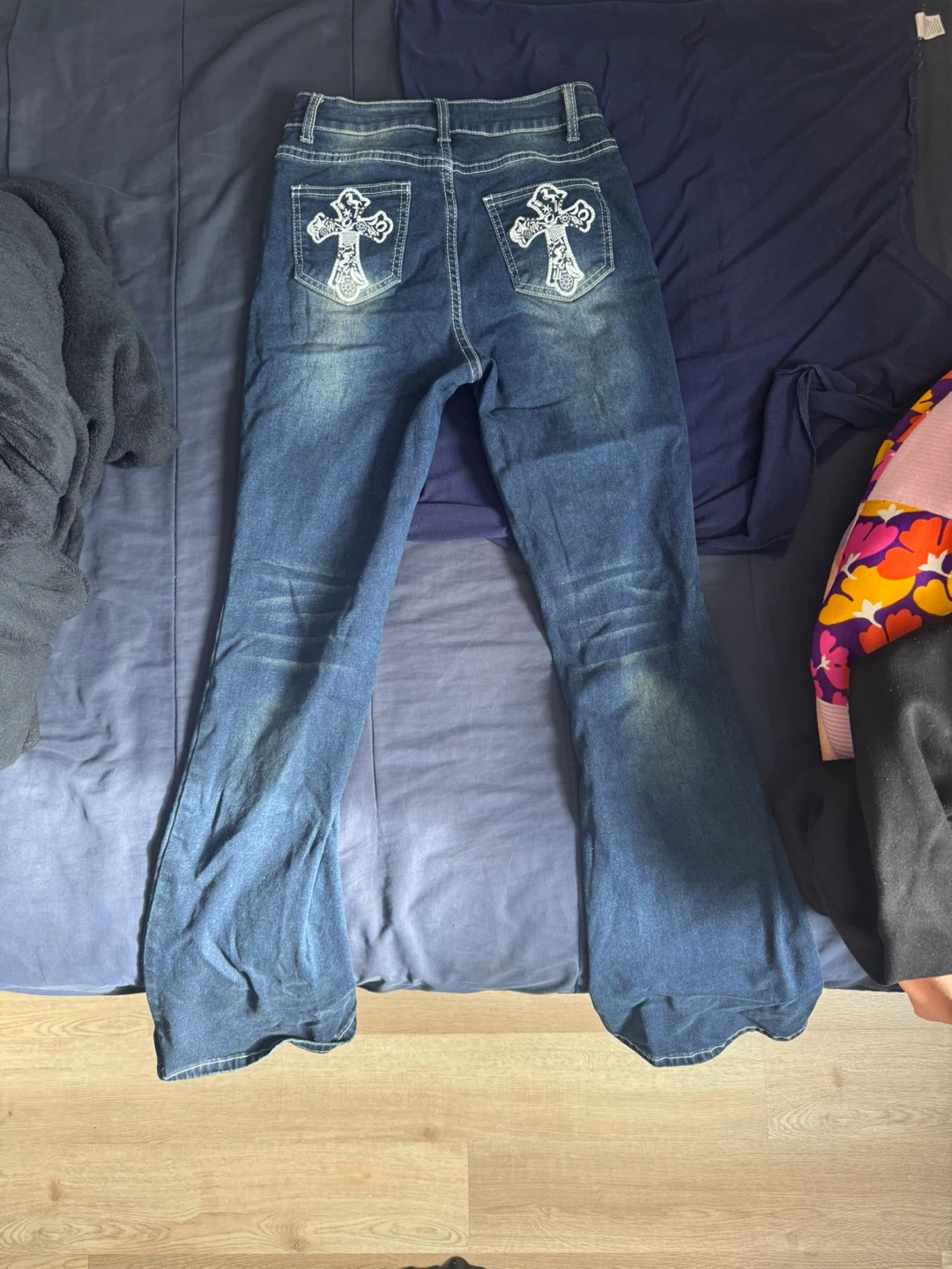 Blue Bell Bottom Jeans with Cross Embellishment - photo 2
