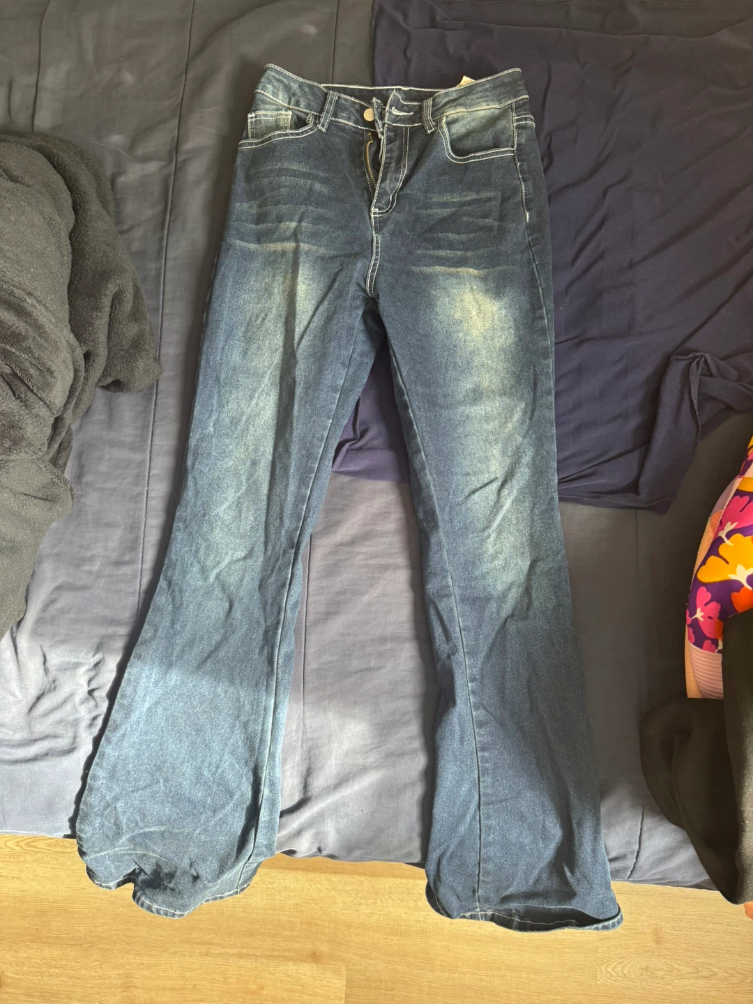 Blue Bell Bottom Jeans with Cross Embellishment
