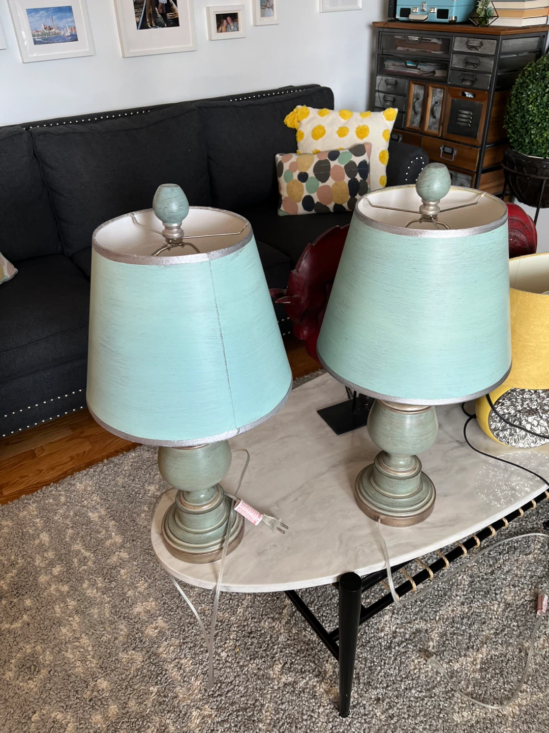 Pair of Teal Table Lamps
