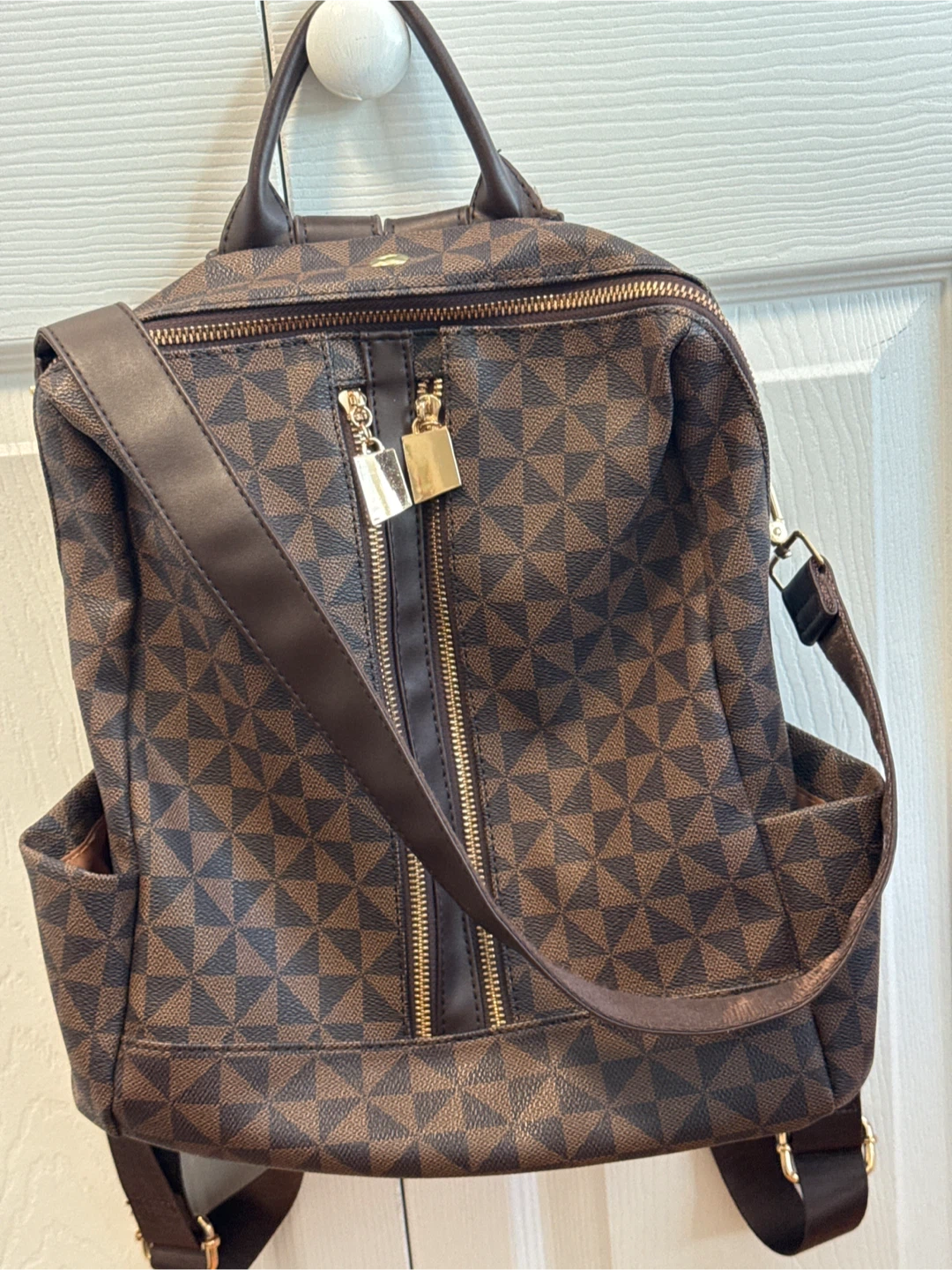 Brown patterned backpack
