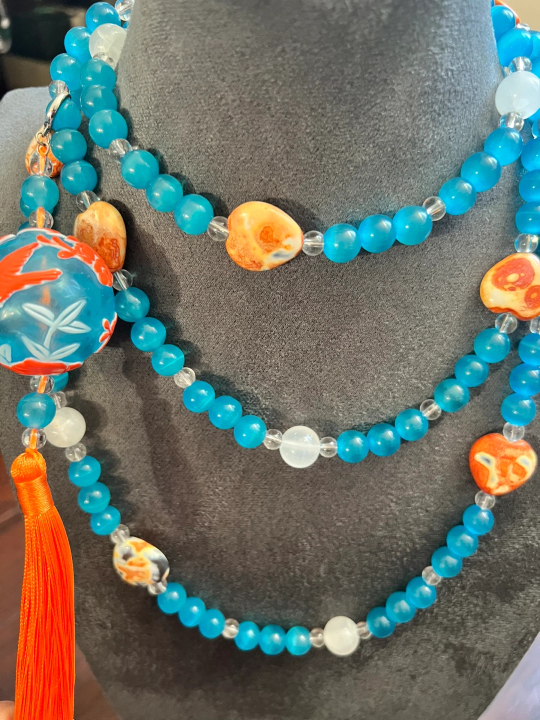 Beaded Necklace with Tassel and Charm - photo 3