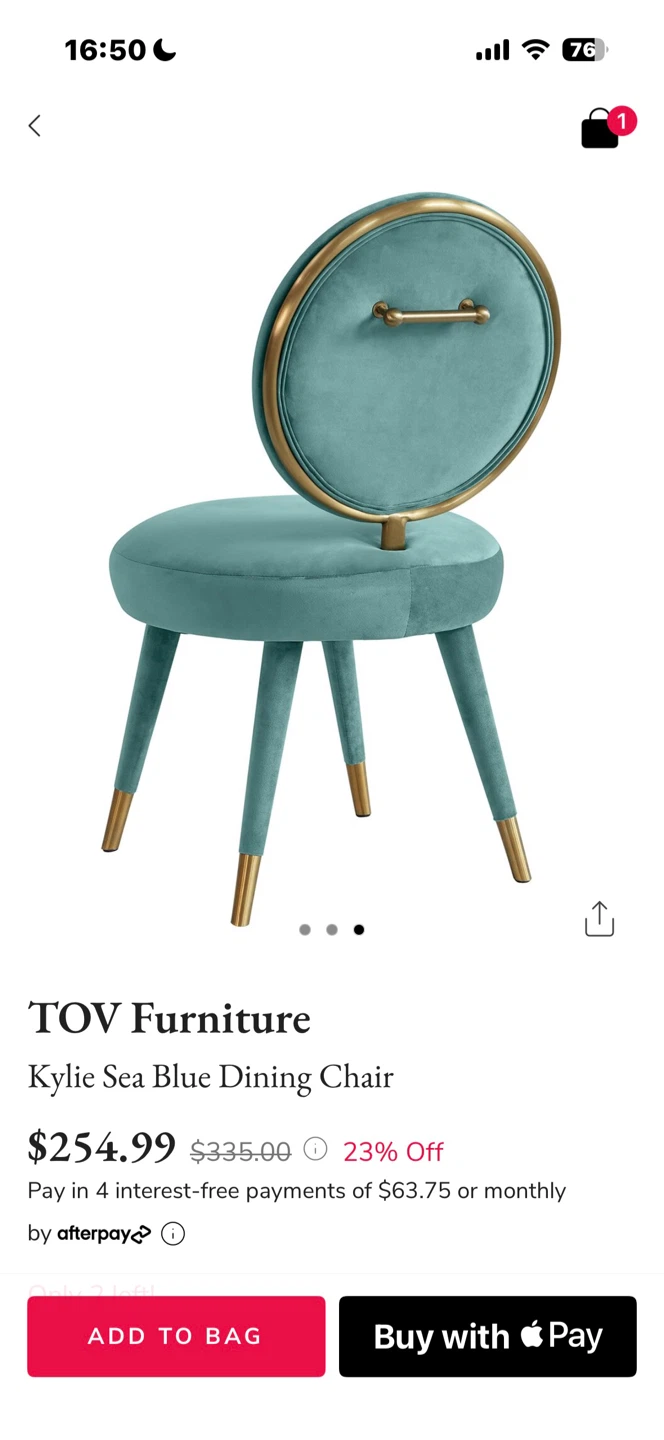 TOV Furniture Kylie Sea Blue Dining Chair - photo 2