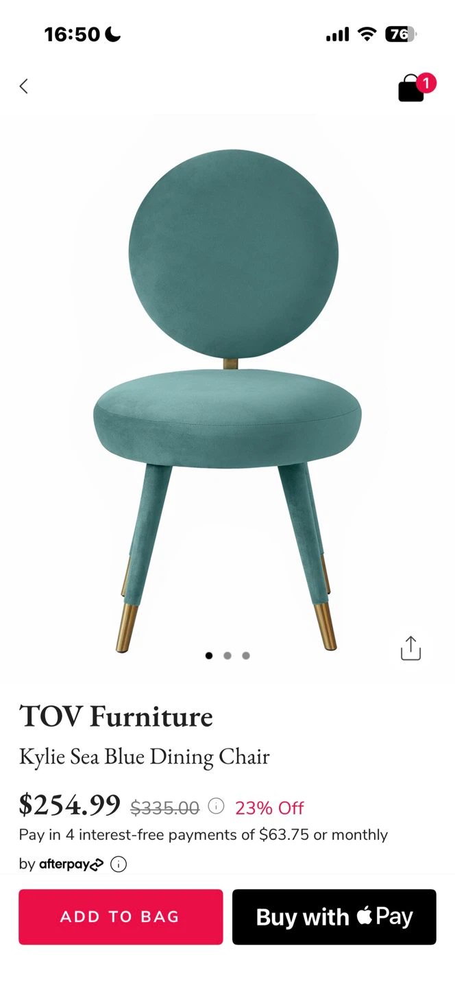 TOV Furniture Kylie Sea Blue Dining Chair