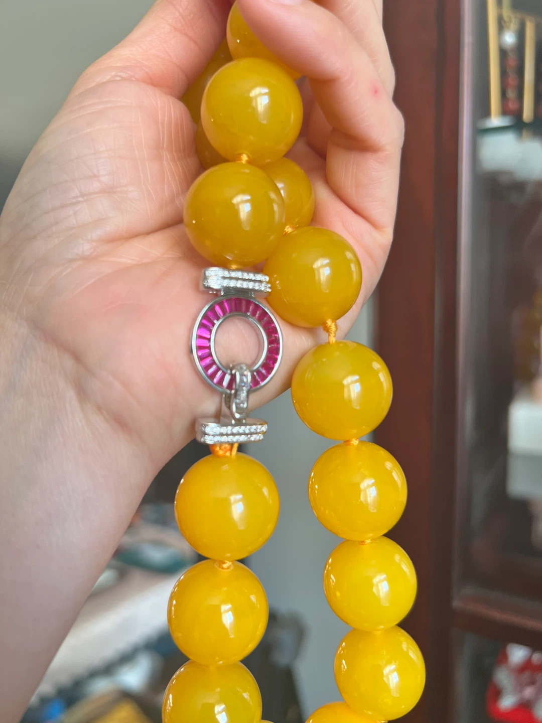 Yellow Beaded Necklace with Gemstone Clasp - photo 2