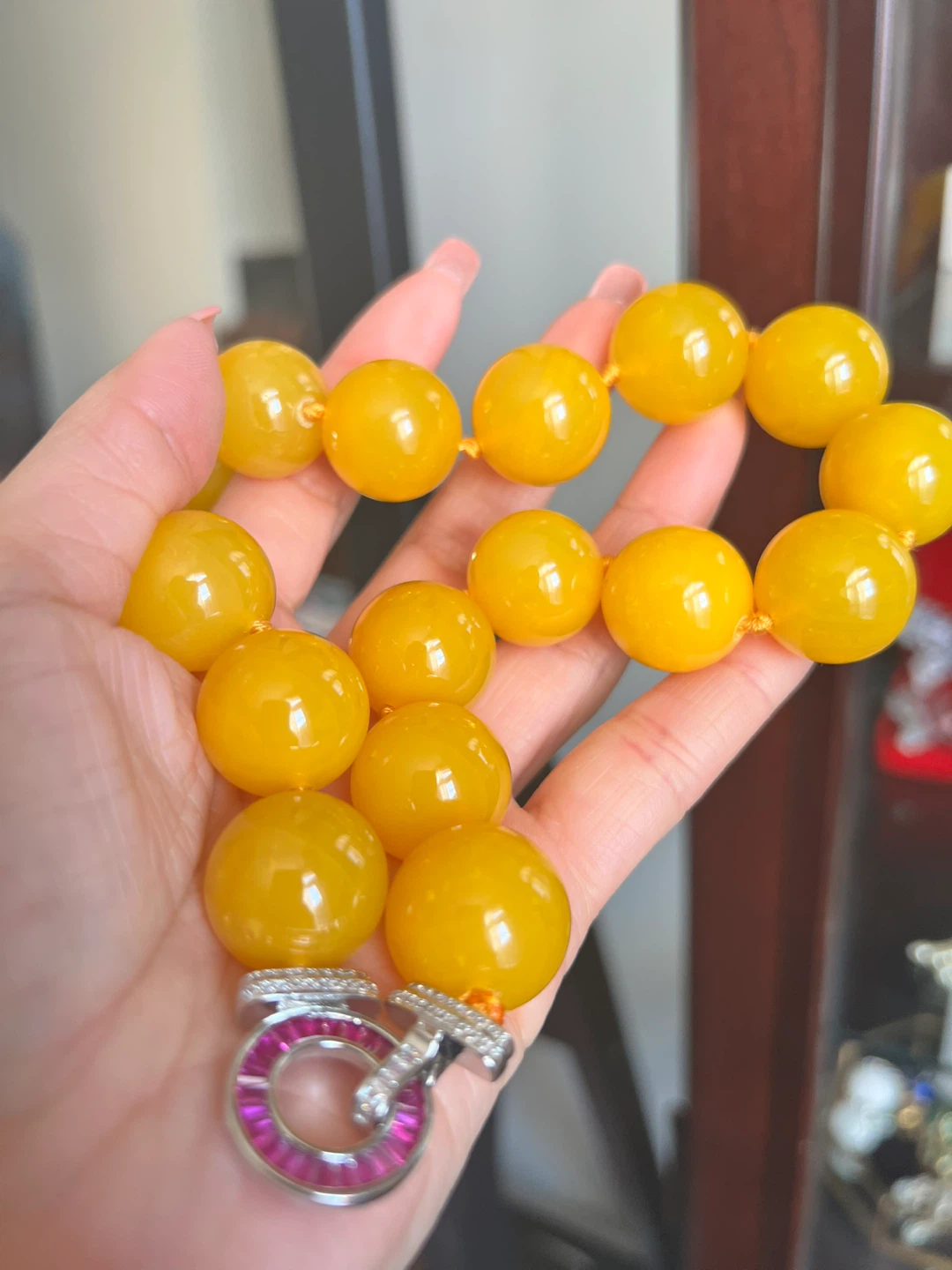 Yellow Beaded Necklace with Gemstone Clasp