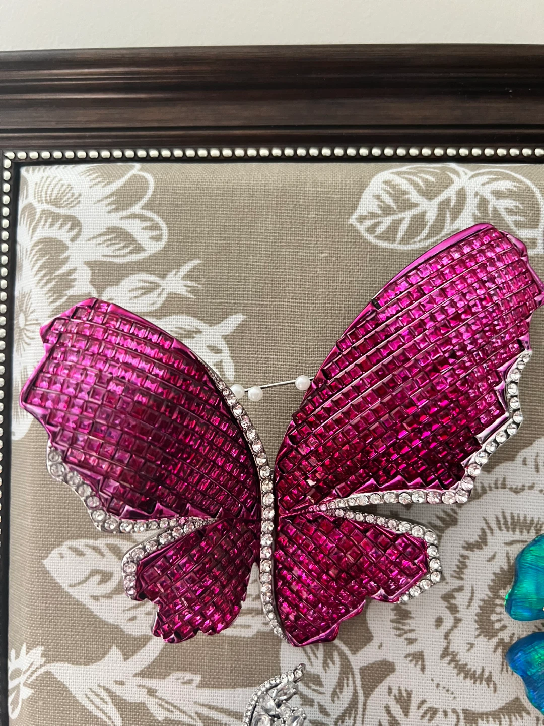 Sparkly Butterfly Brooch Pin - Pink and Silver