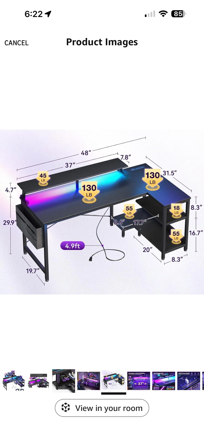 Gaming Desk with RGB Lights