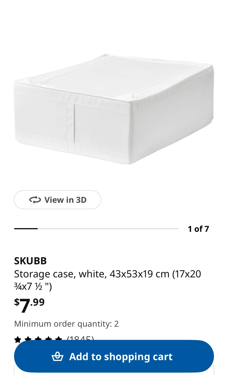 2 IKEA SKUBB Storage Cases - White