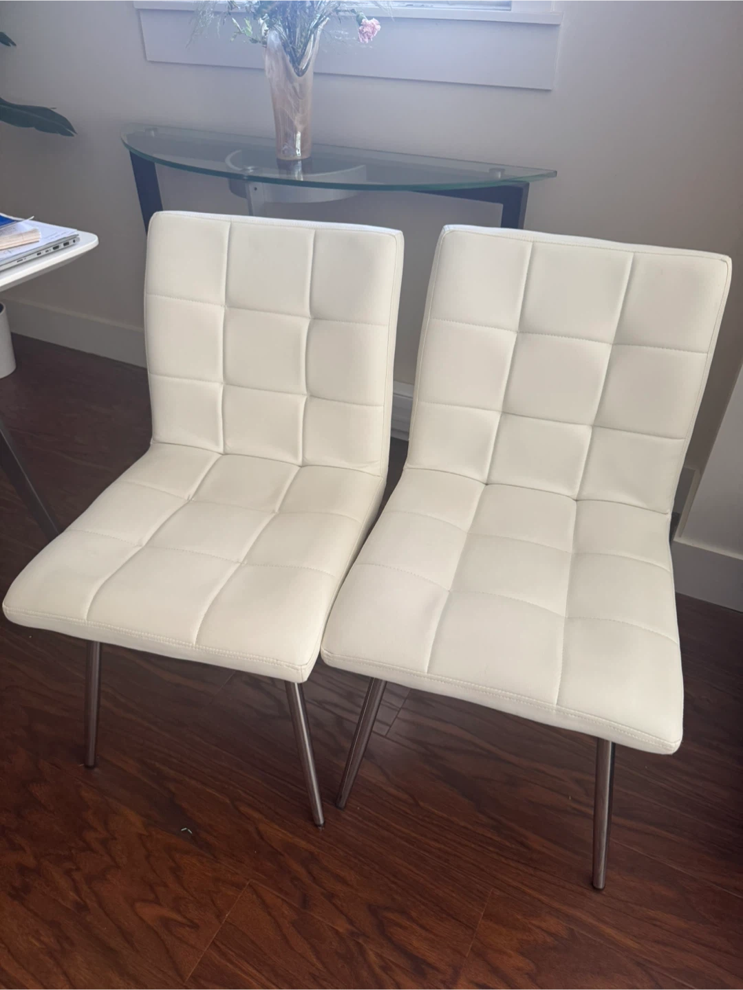 Modern White Faux Leather Dining Chairs (Set of 2)