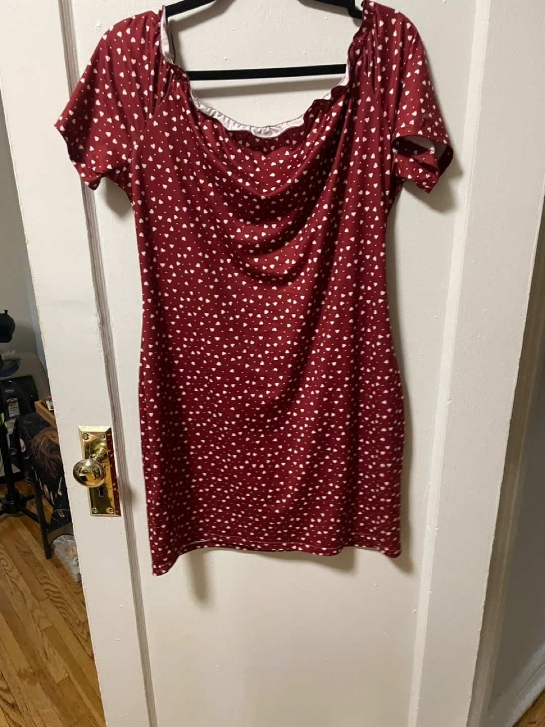 Women's Red Heart Print Off-the-Shoulder Dress