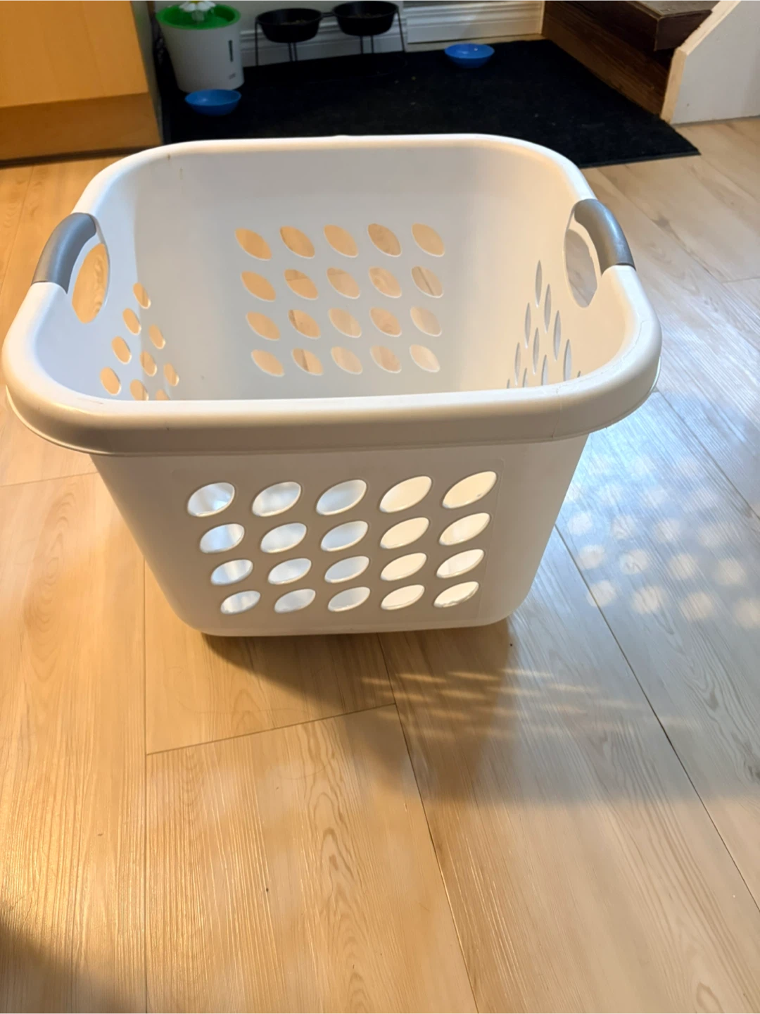 White Plastic Laundry Basket with Handles