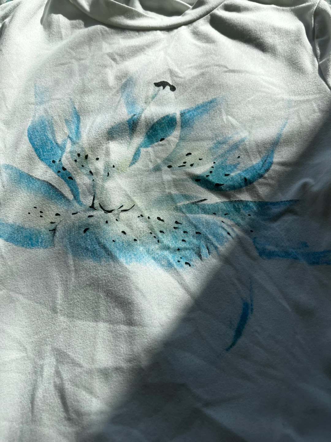 White T-Shirt with Blue Floral Print - Size S - photo 2