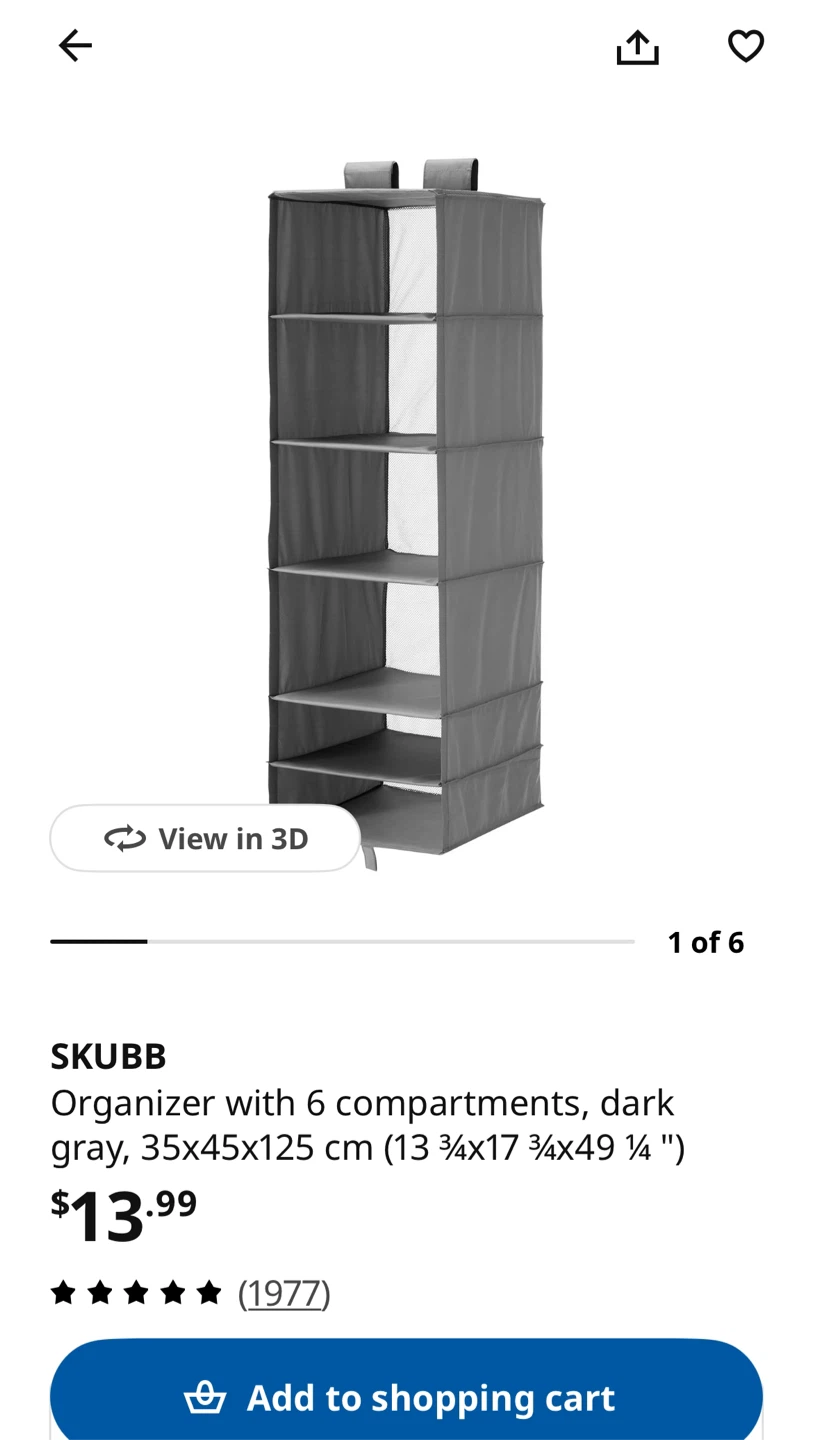 2 Black IKEA SKUBB Organizers with 6 compartments, Dark Gray