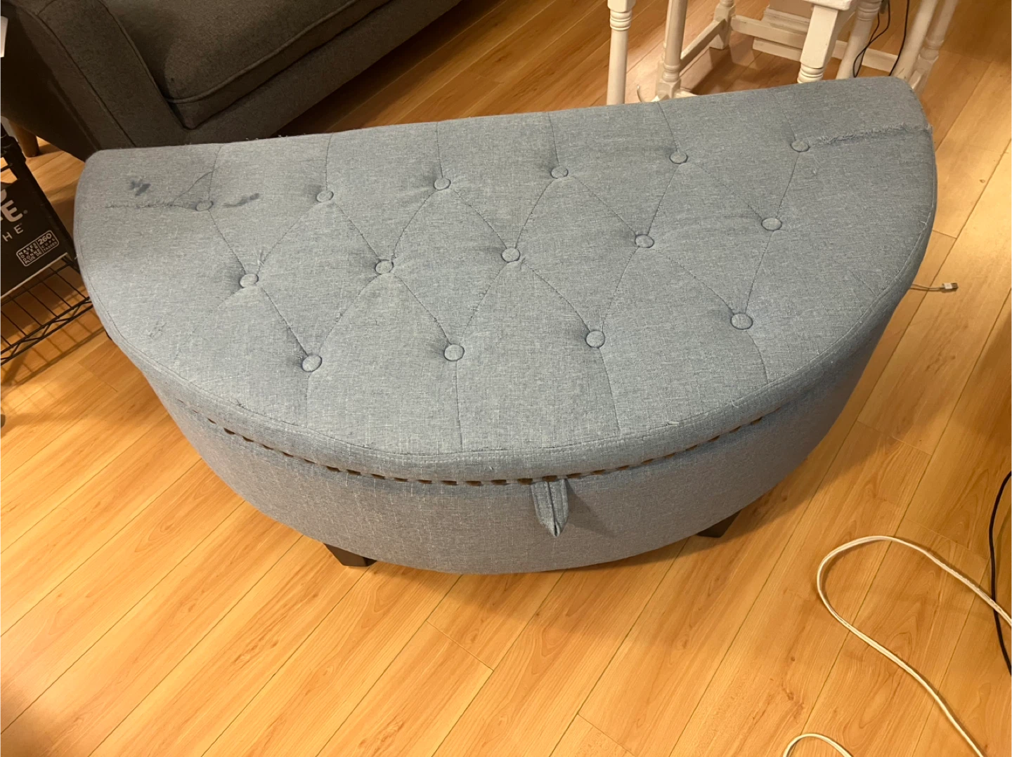 Blue Upholstered Storage Ottoman Bench