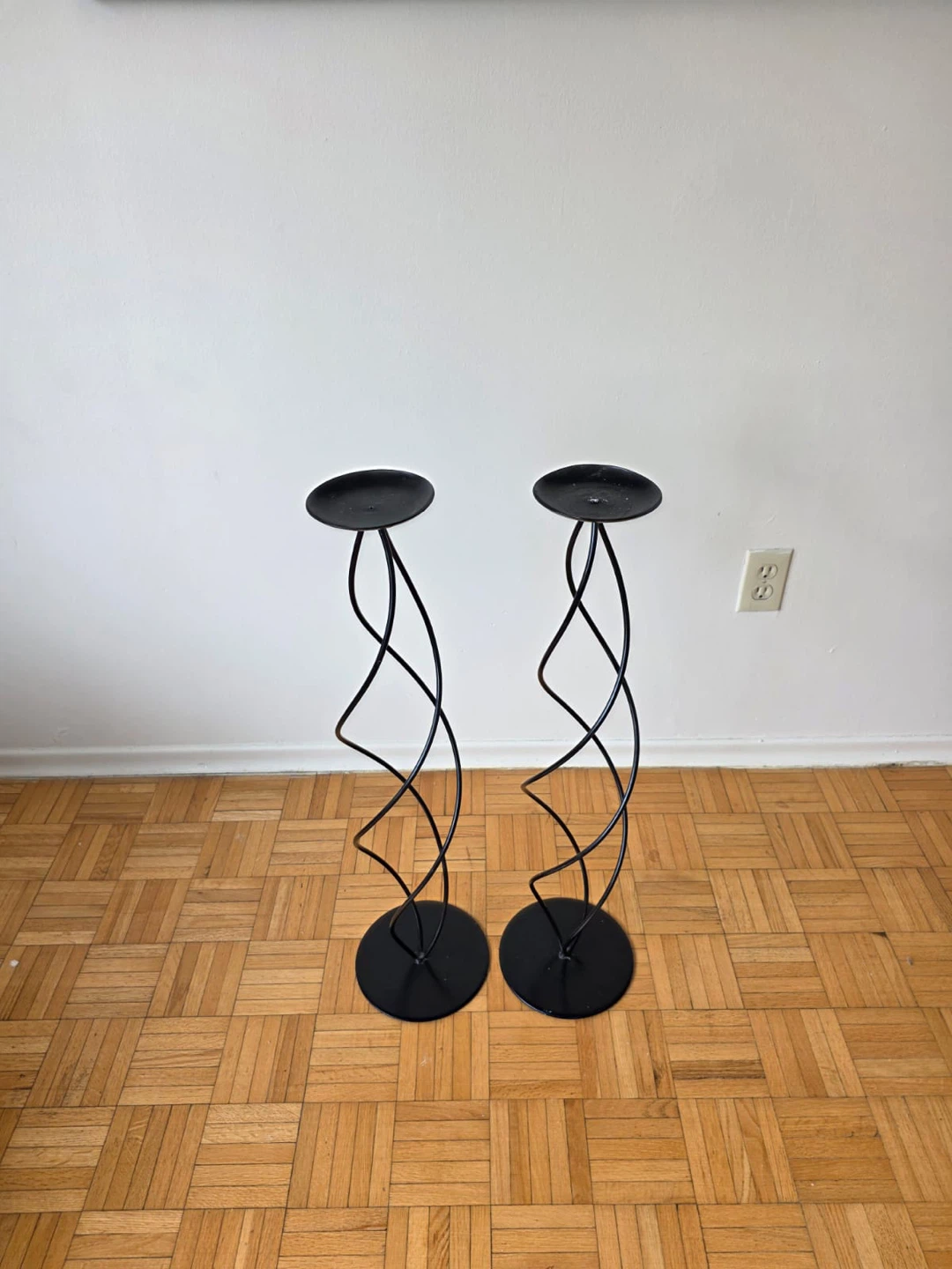 Set of 2 Black Metal Candle Holders
