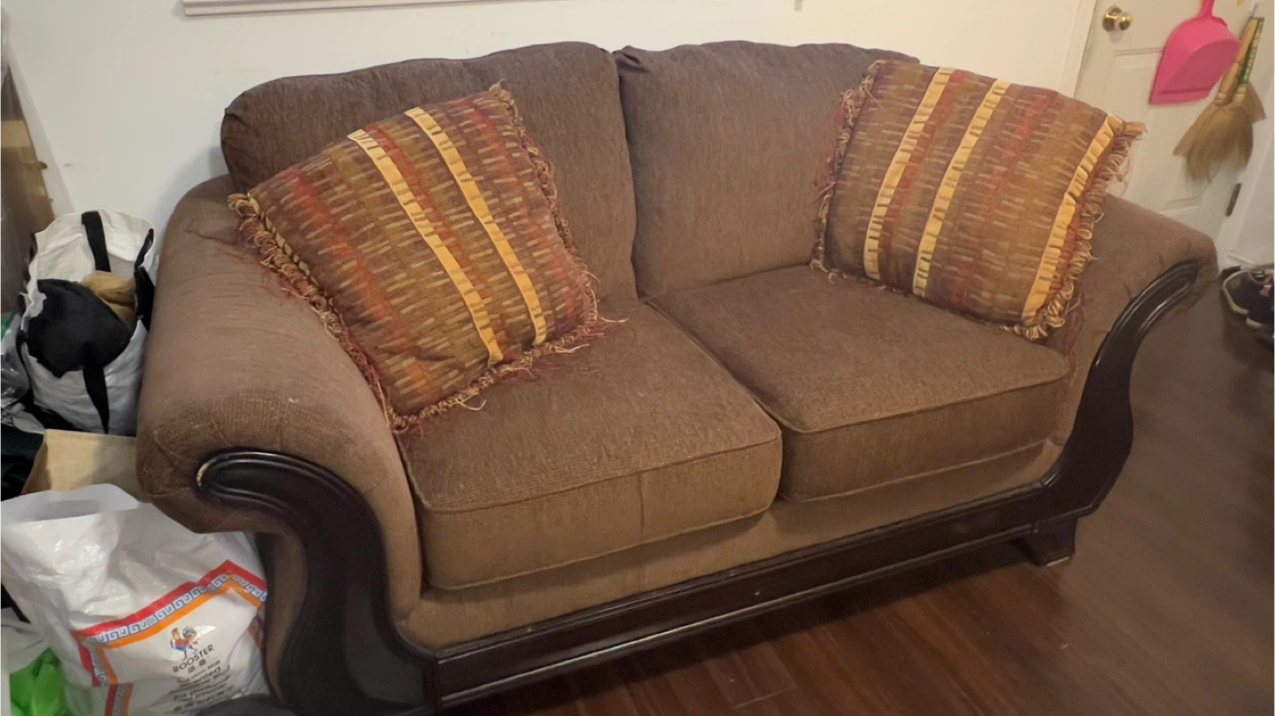 Brown Loveseat Sofa with Decorative Pillows - photo 2