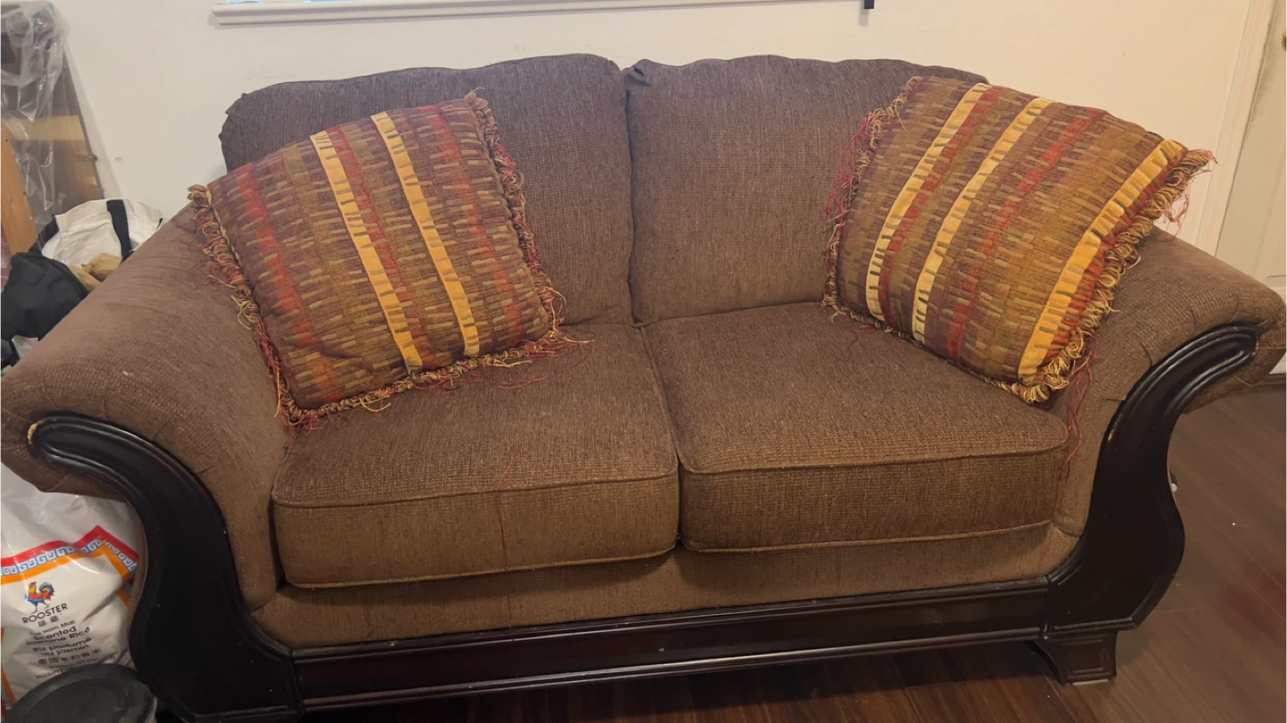 Brown Loveseat Sofa with Decorative Pillows - photo 3