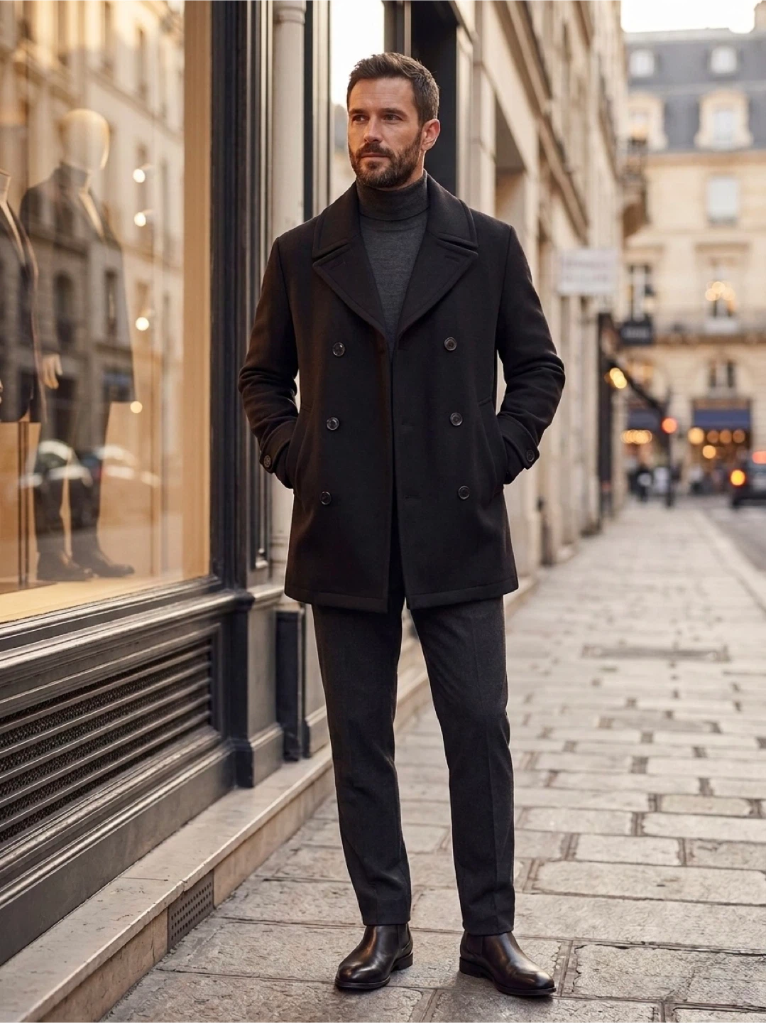 H&M Black Peacoat, Size 40r (Medium)