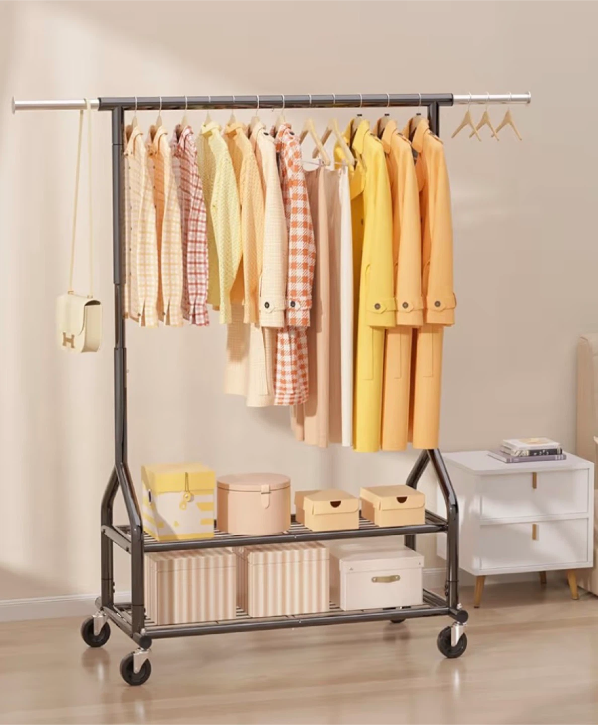 BRAND NEW: Rolling Clothes Rack with 2 Shelves - photo 2