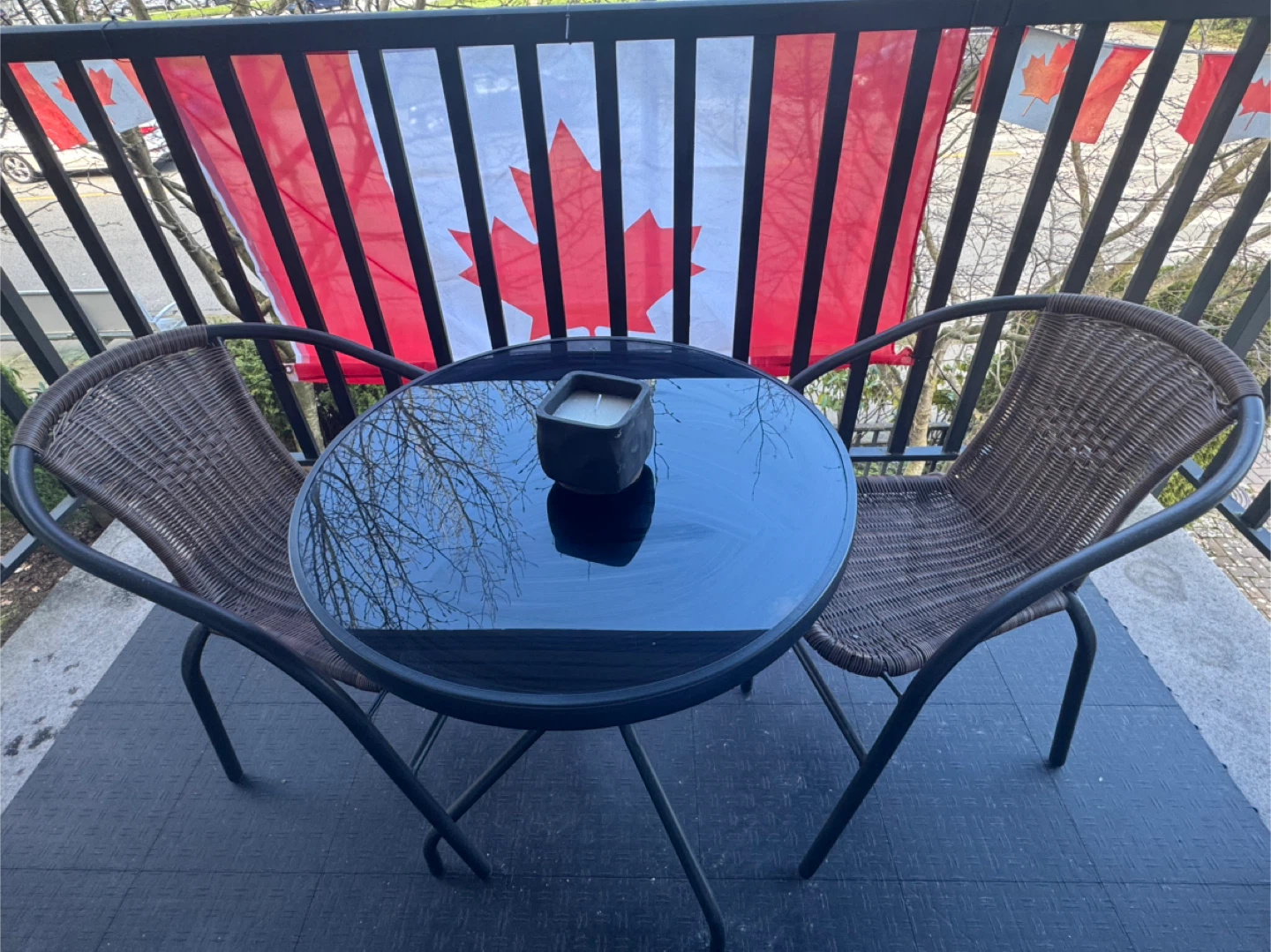 Rattan Bistro Set with Glass Table