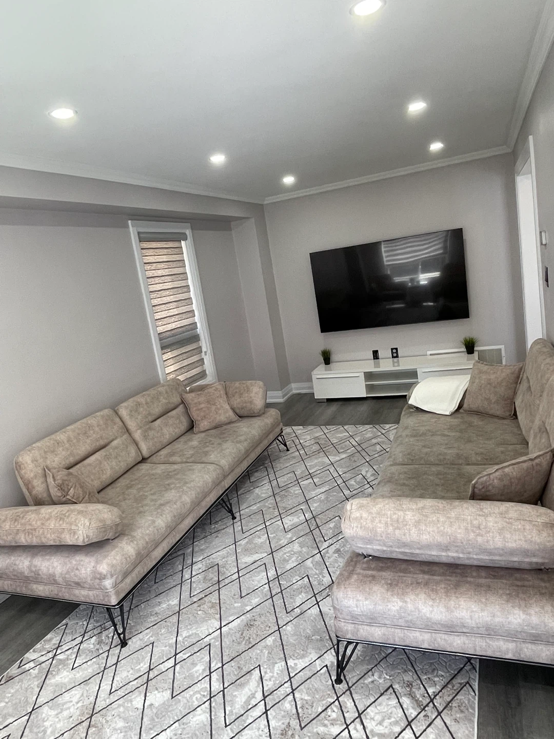Beige Fabric Sofa with Accent Pillows - photo 3