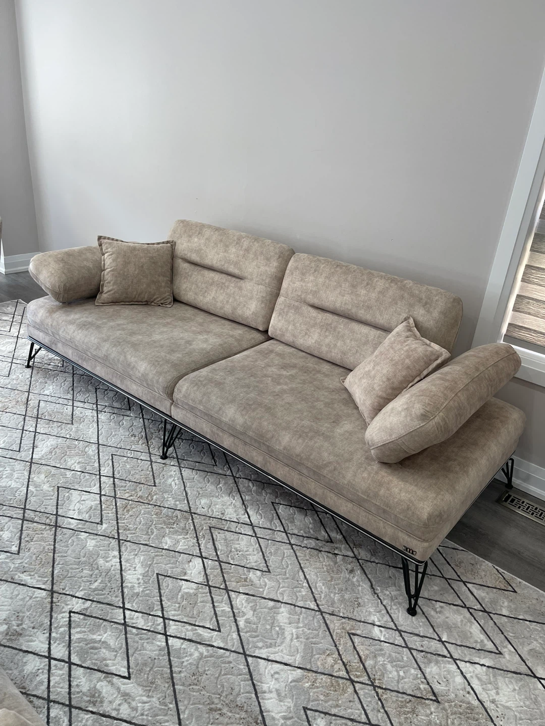 Beige Fabric Sofa with Accent Pillows