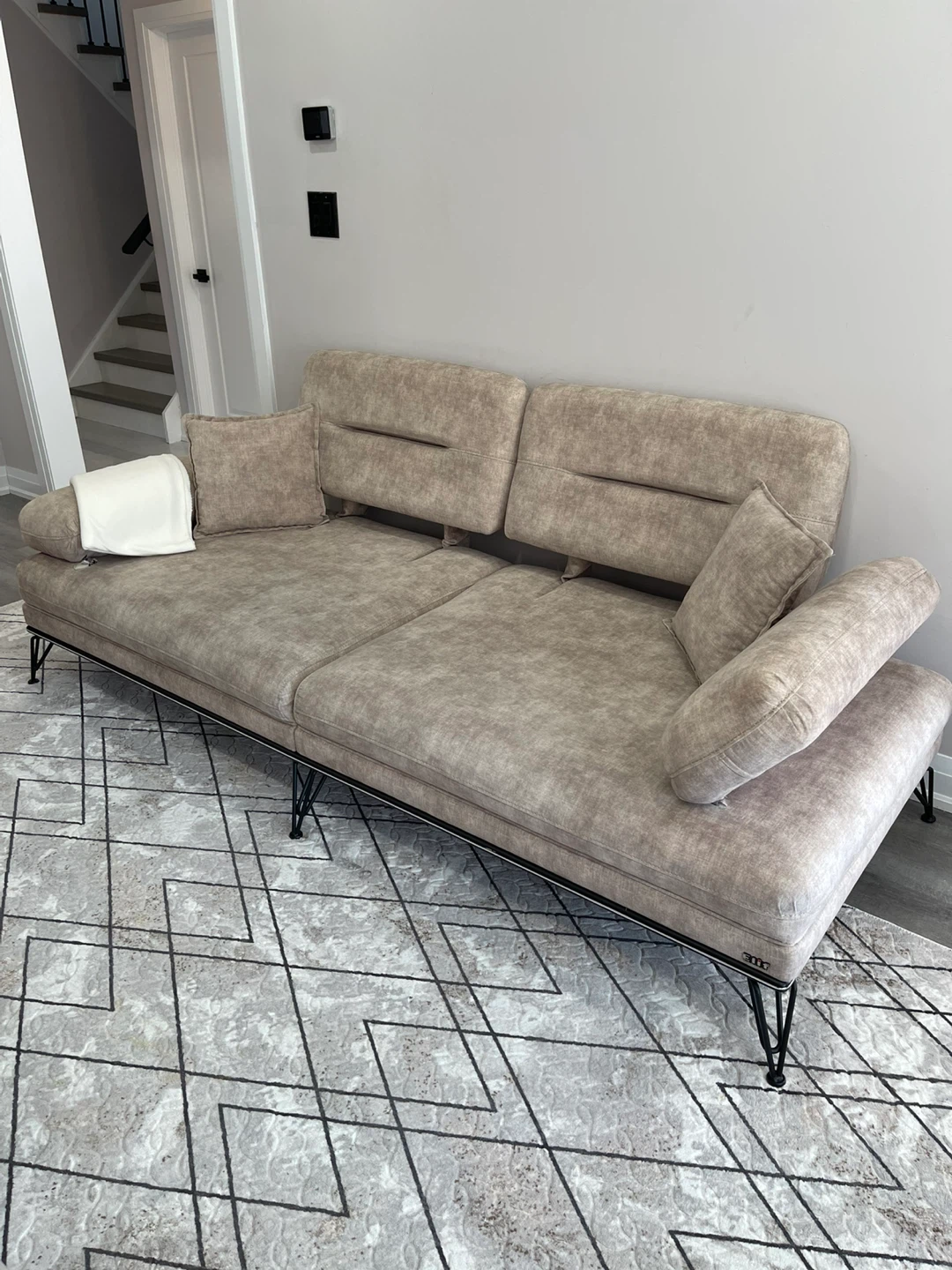 Beige Fabric Sofa with Accent Pillows - photo 2