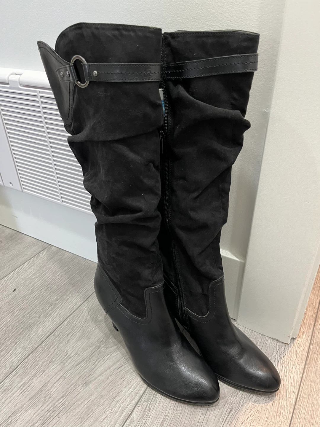 Aerosoles Black Suede & Faux Leather Knee-High Boots