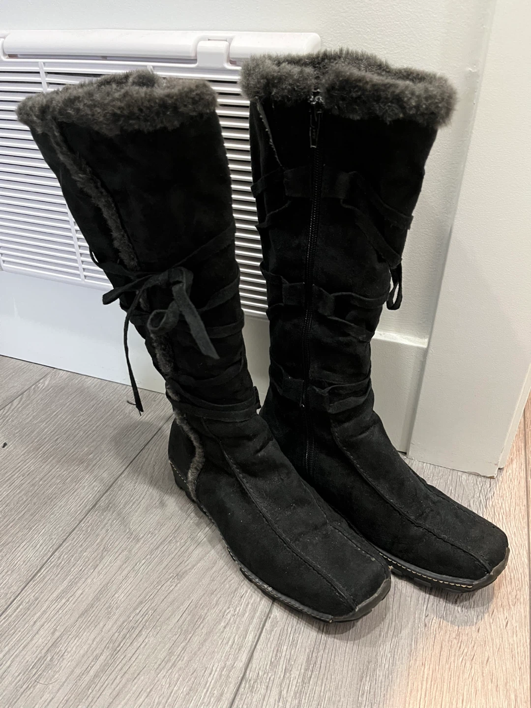 Black Suede Fur Lined Boots - Size 36