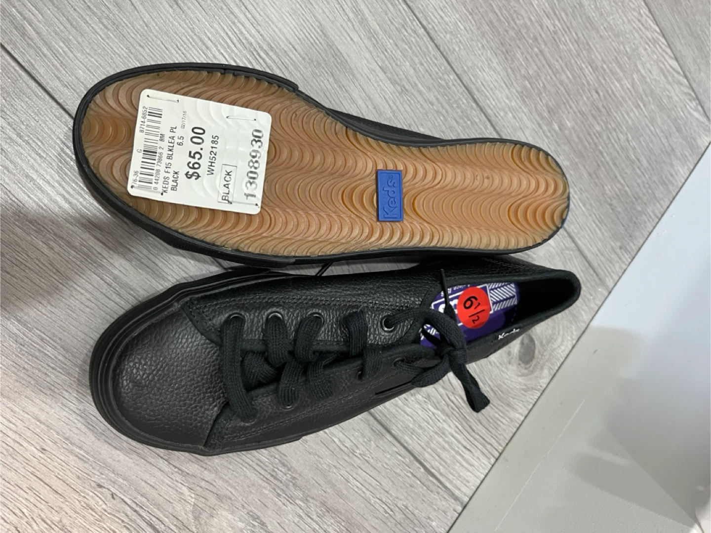 Keds Black Leather Lace-Up Sneakers - Size 6.5 - photo 3