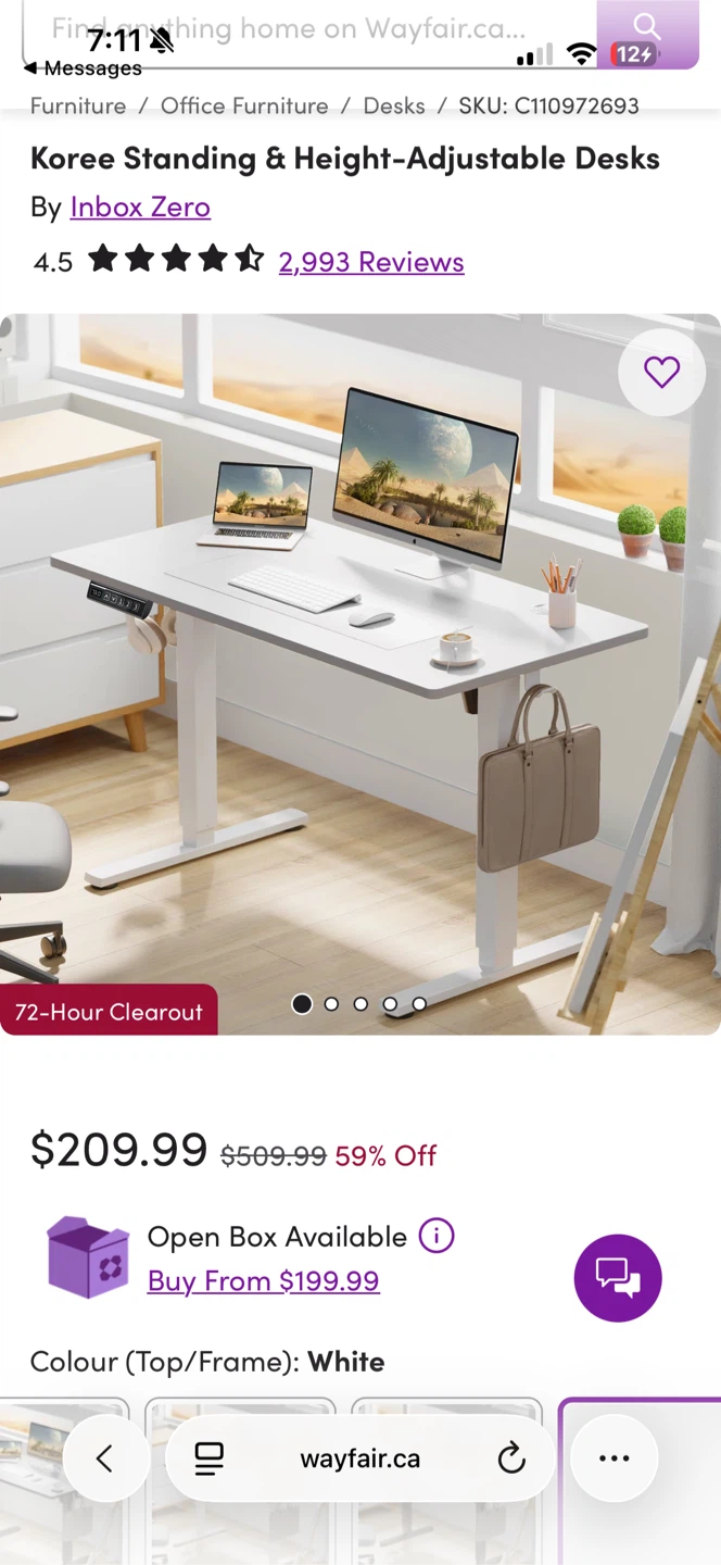 White Standing Desk with Electric Lift