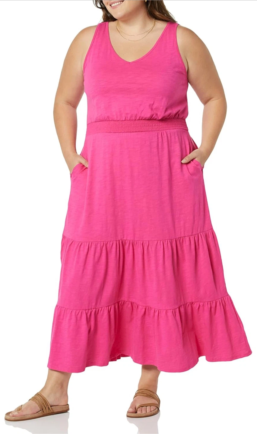 NEW! Amazon Essentials Hot Pink Tiered Maxi Dress - Size XL