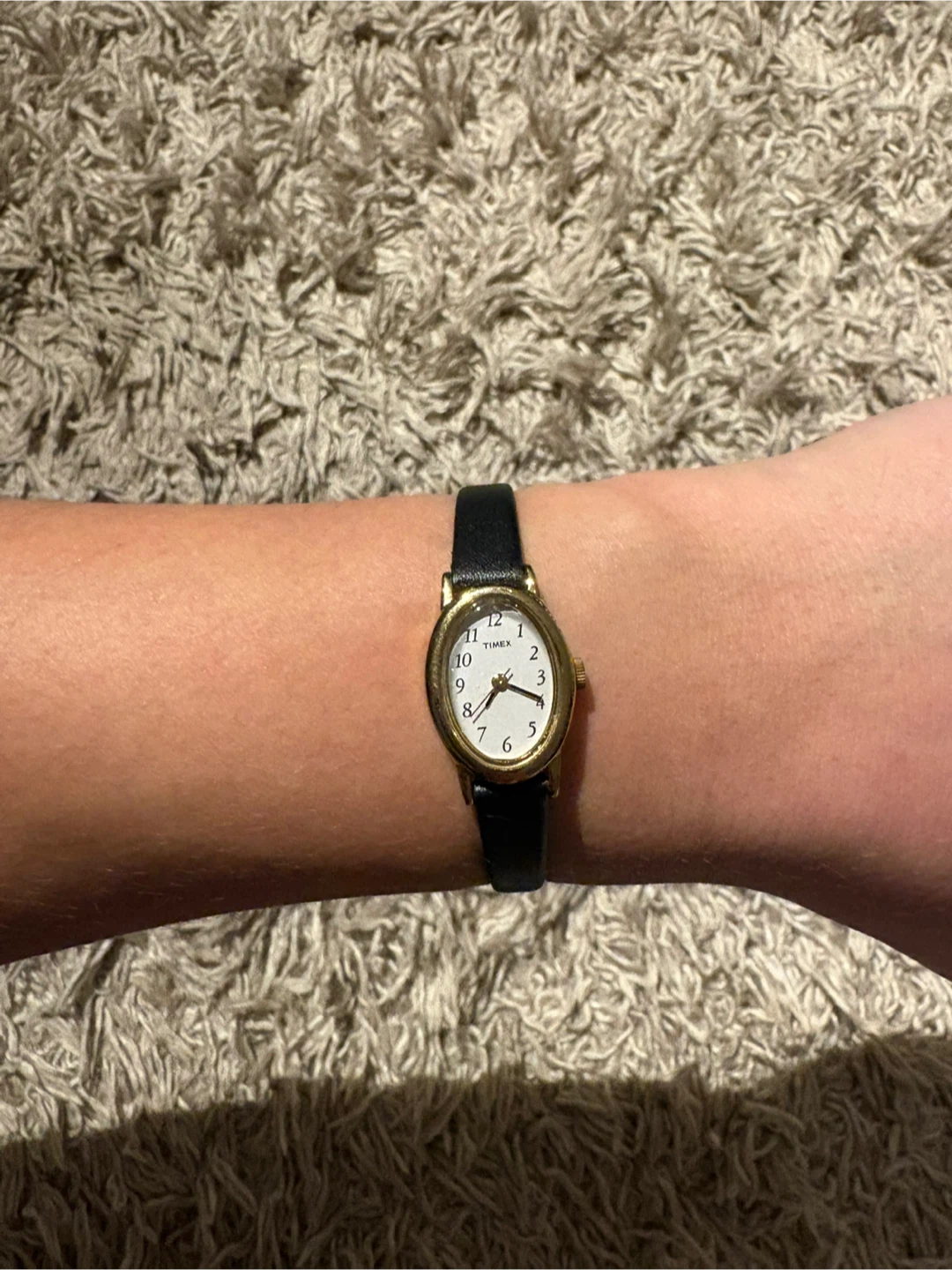 Timex Women's Gold Tone Watch with Black Leather Strap