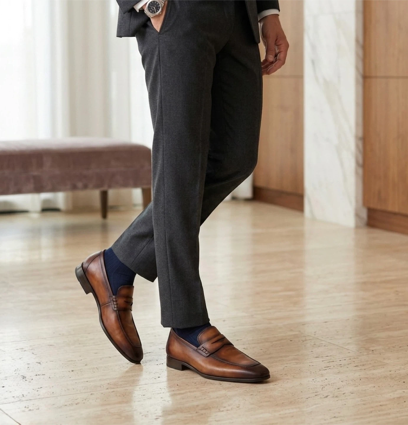 Magnanni Brown Dress Loafers, Size 13