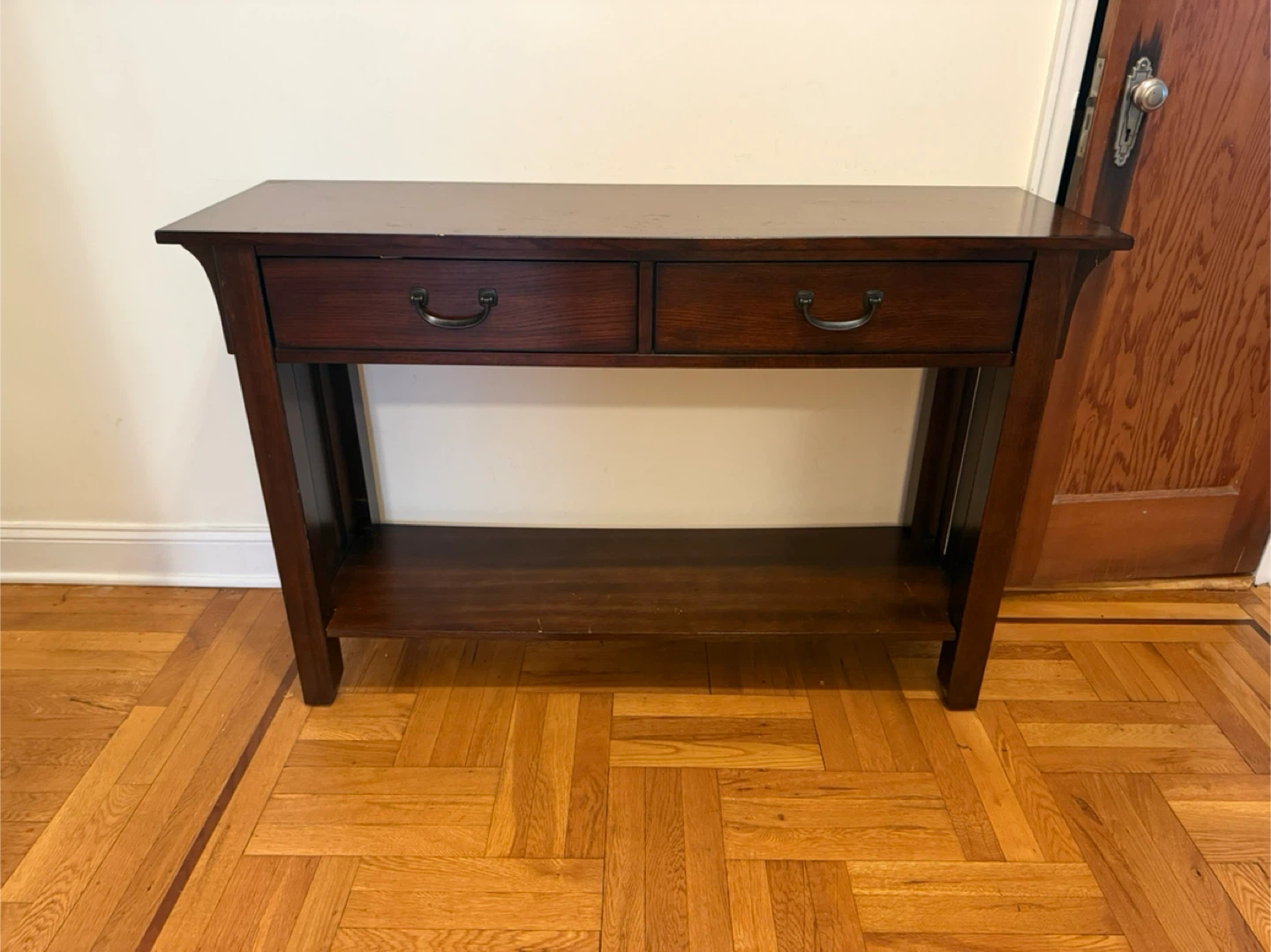 Dark Wood Console Table with Two Drawers
