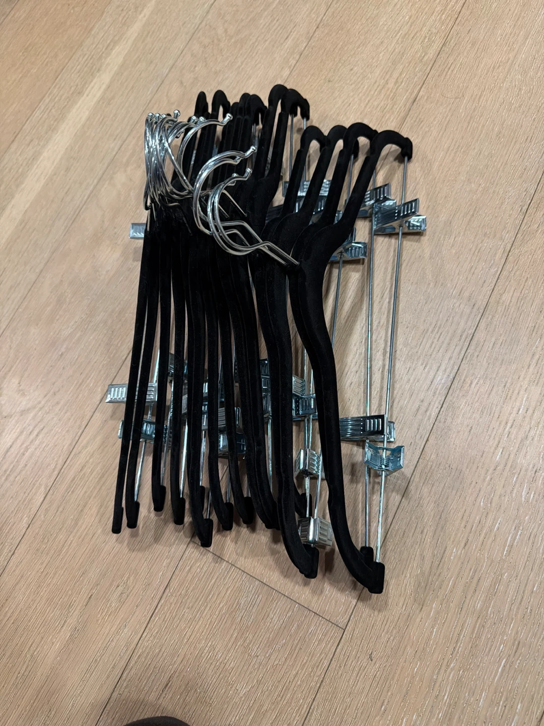 Black Velvet Hangers with Clips (Set of 15)