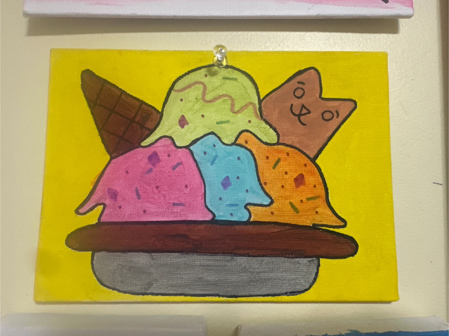 Hand-painted Ice Cream Sundae Canvas Art