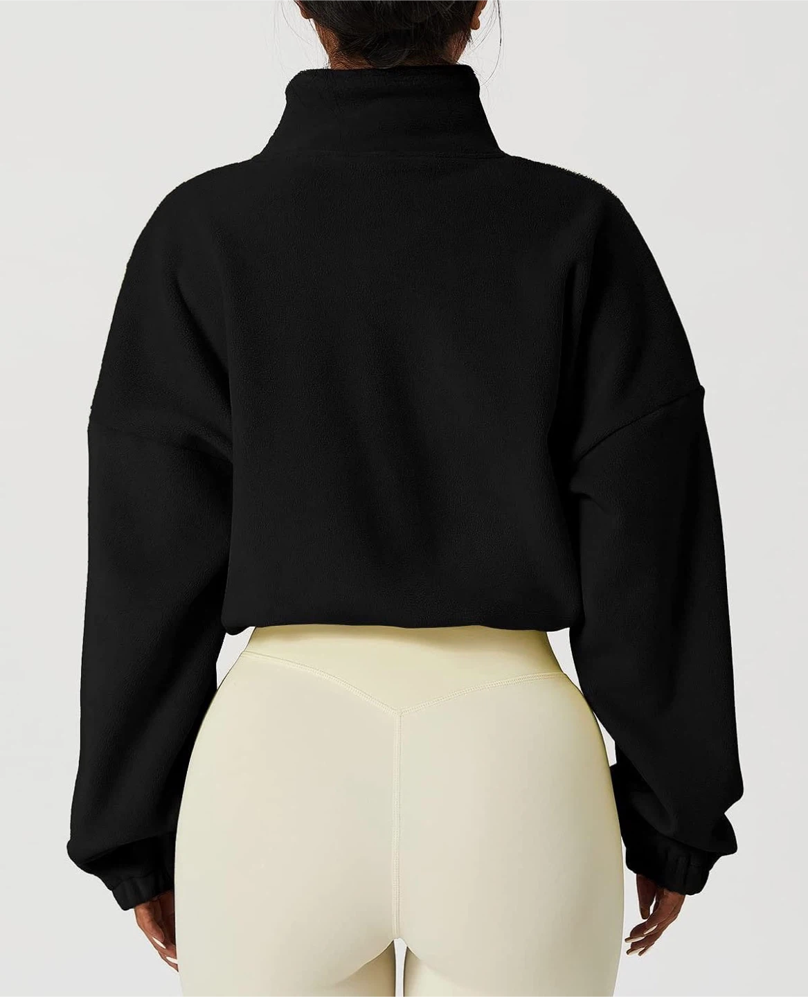 NEW! QINSEN Black Fleece Cropped Jacket with Zipper - photo 3