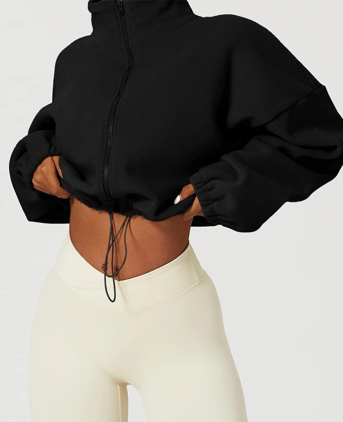NEW! QINSEN Black Fleece Cropped Jacket with Zipper - photo 4