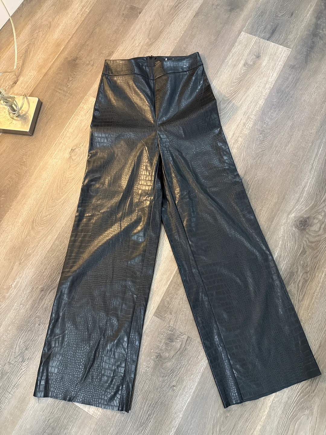 Windsor Black Croc Embossed Faux Leather Wide Leg Pants Size S