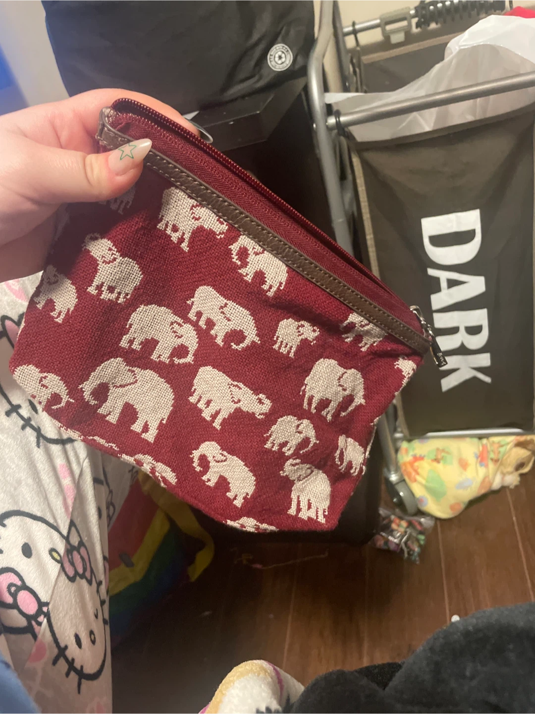 Maroon Elephant Print Cosmetic Bag