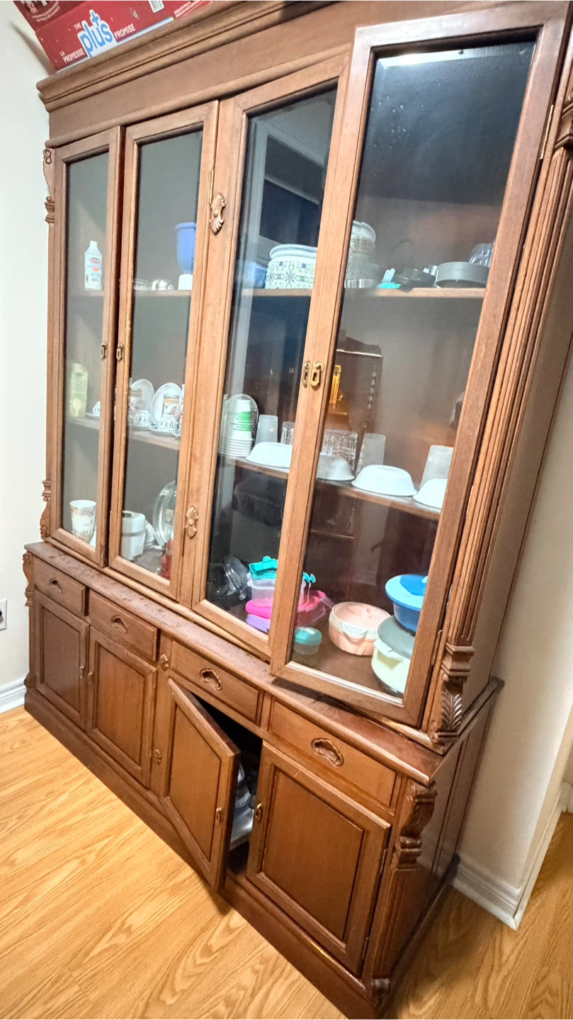 Wooden China Cabinet/Hutch with Glass Doors - photo 2