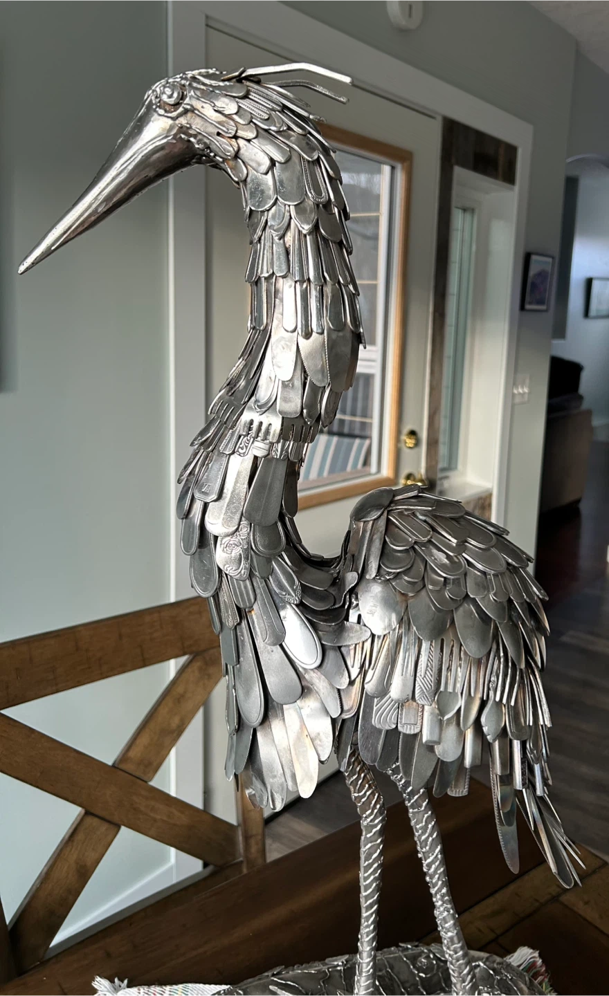 Metal Heron Sculpture Made from Cutlery - photo 4