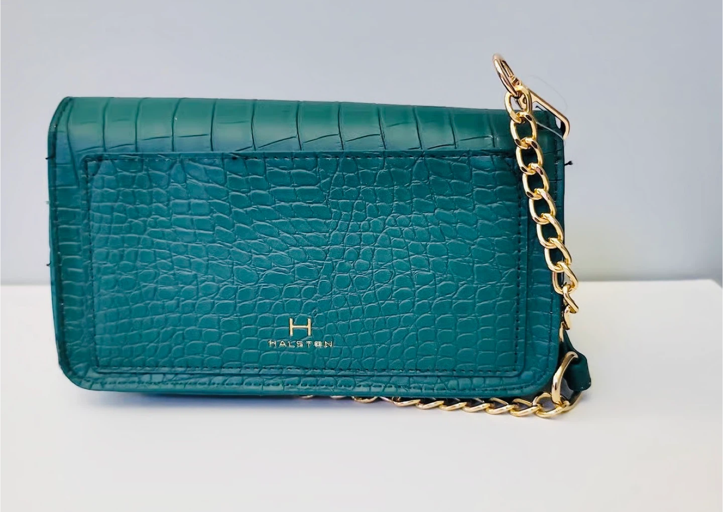Halston Green Croc Embossed Chain Shoulder Bag - photo 2