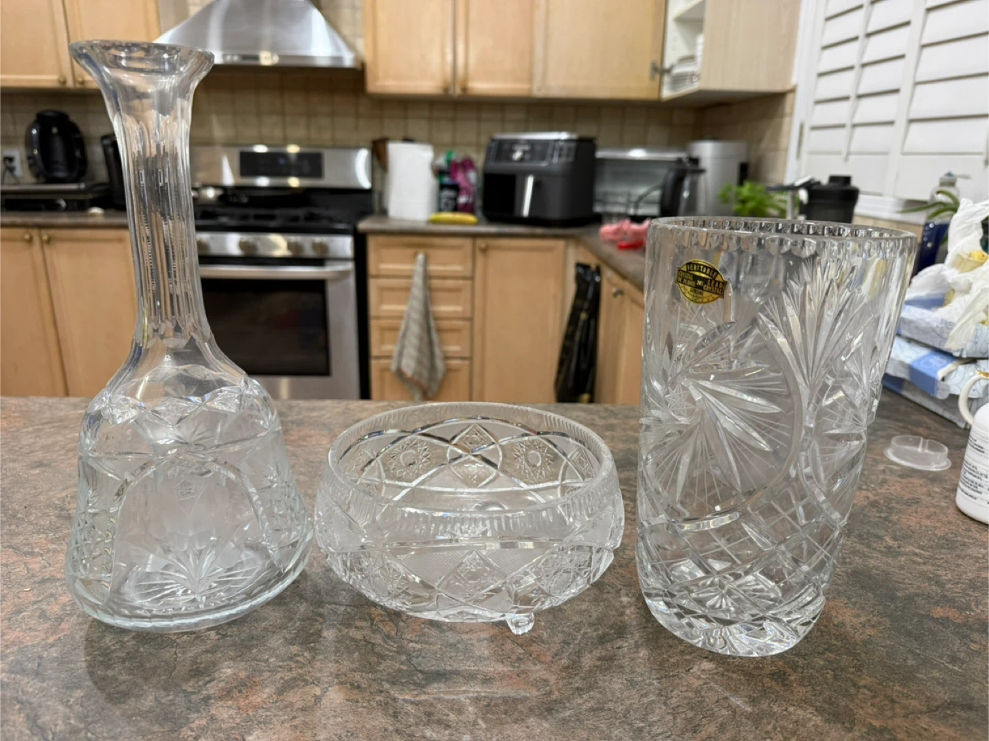 Heritage 24% Lead Crystal Decanter, Bowl, and Vase Set