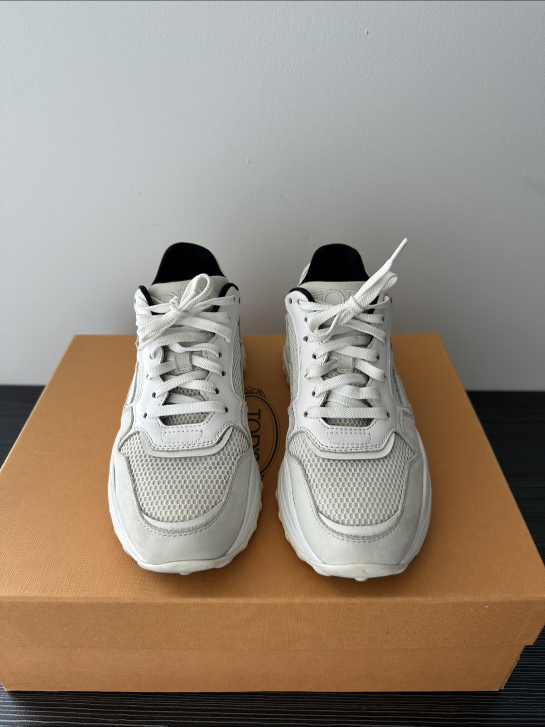 TOD'S White Leather & Mesh Sneakers