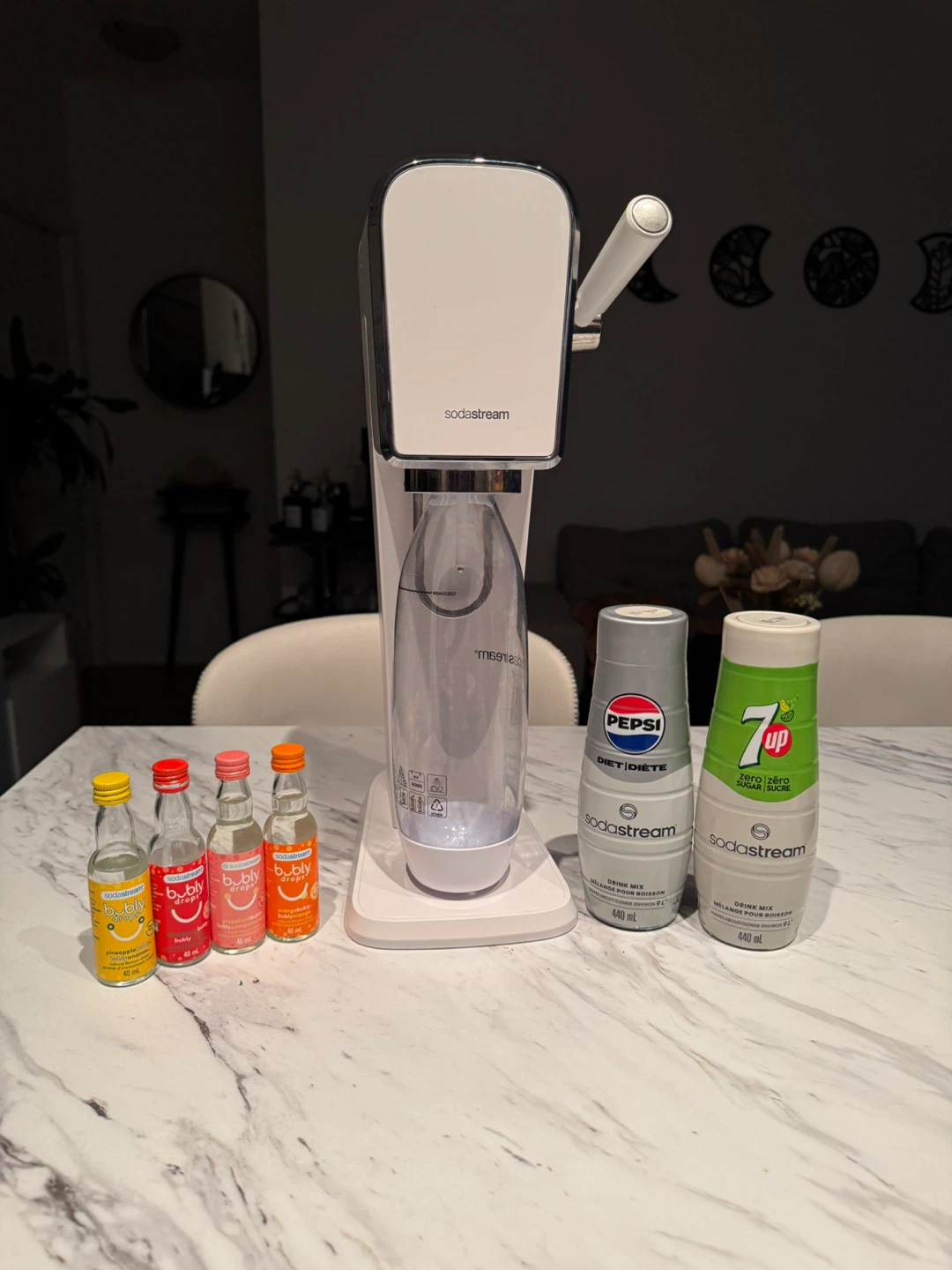 SodaStream Machine with Drink Mixes and Bubly Drops