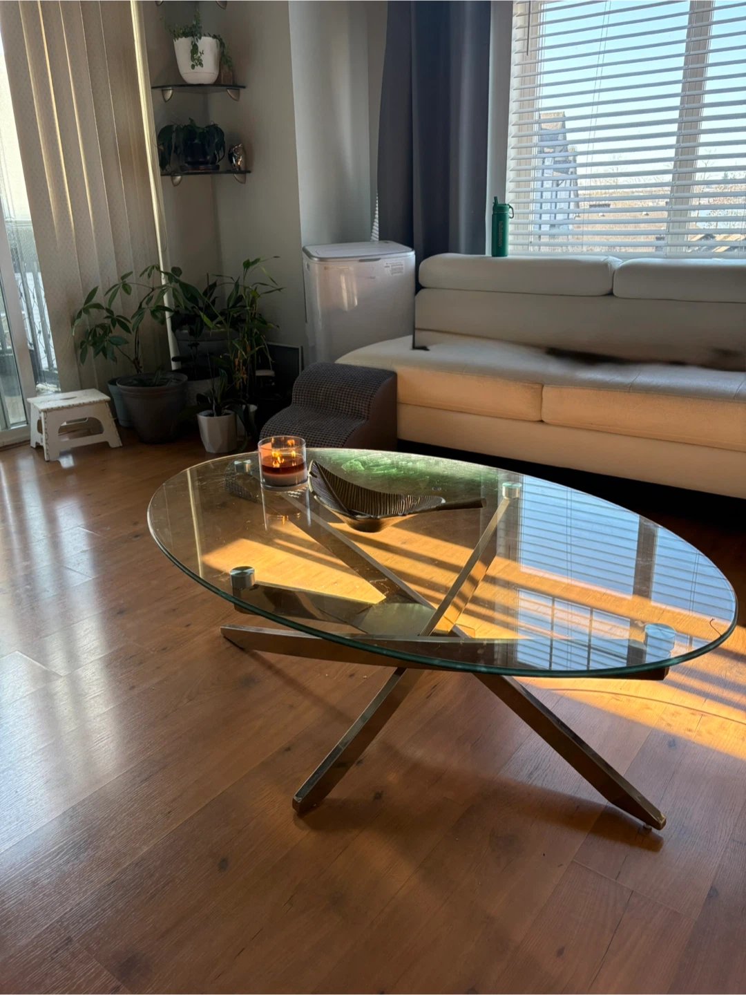 Glass Oval Coffee Table with Metal Legs - photo 2