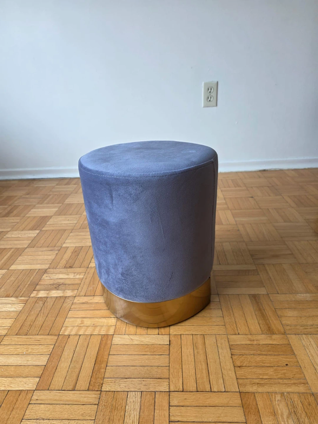 Grey Velvet Round Ottoman Footstool